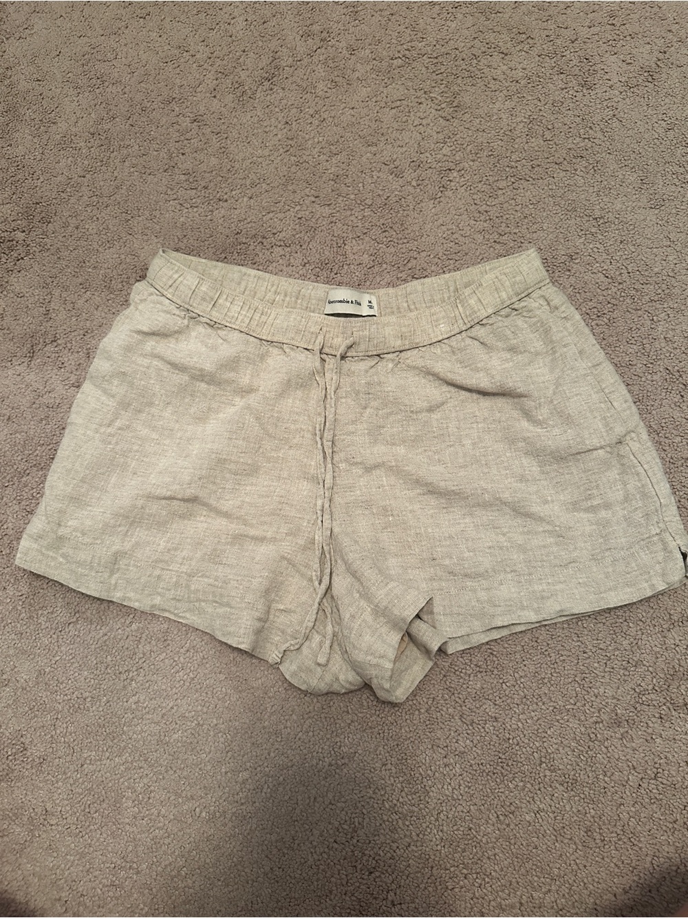 Abercrombie & Fitch Lightweight Linen-Blend Drawstring Shorts - Tan